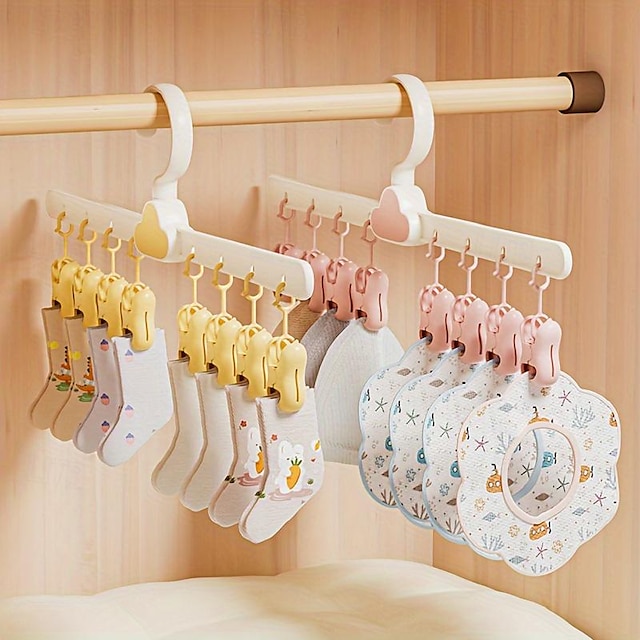  2 peças de cabides giratórios - cabides domésticos para roupas de bebê com vários clipes para roupas íntimas, meias, evitando escorregões, ideais para secar e pendurar