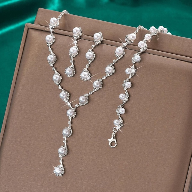  Set di gioielli 4 pezzi Perle finte Strass Orecchini Collane Bracciali Per donna Elegante Di tendenza stile sveglio geometrico Di forma geometrica Parure di gioielli Per Matrimonio Feste Anniversario