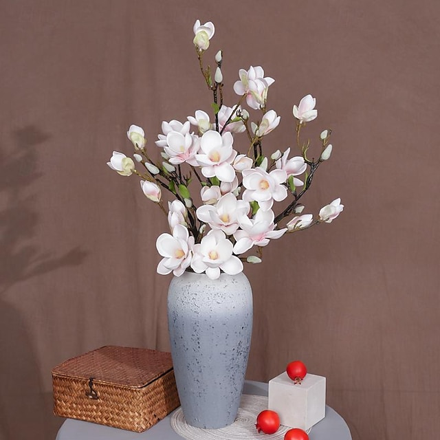  konstgjorda blommor realistiska magnolia grenar: naturtrogna konstgjorda magnolia blommor för tidlös elegans i heminredning