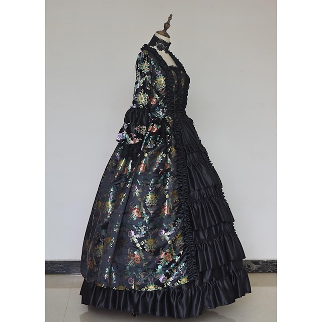 Ball Gown V-Neck 3/4 Length Sleeves Floor-Length Rococo Victorian Party Costume Masquerade Cosplay Prom Dress