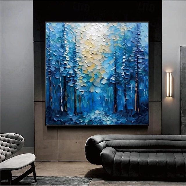  håndmalet blå skov oliemaleri på lærred abstrakt landskab skov maleri moderne væg kunst indretning maleri til stuen væg indretning specialfremstillet gave maleri