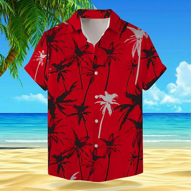  Tropisch Palme Urlaub Hawaiianisch Herren Hemd Outdoor Hawaiianisch Festtage Sommer Umlegekragen Kurzarm Weiß Rote S M L Hemd