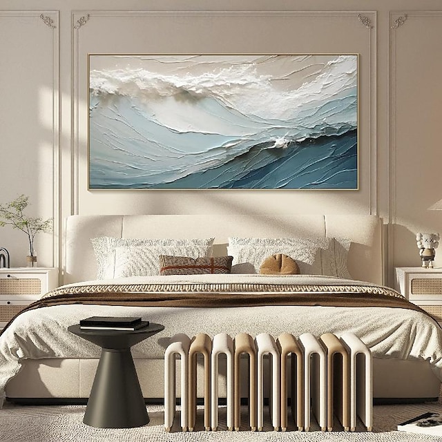  pictură cu textura 3d pictată manual pe pânză pictură în ulei de ocean albastru lucrată manual pictură minimalistă pictura cu valurile mării pictură de artă wabi-sabi artă de perete pictură morden art