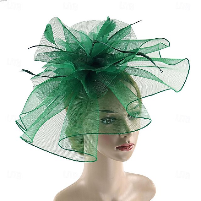  fascinators Hatter Hodeplagg organza Fedora Topplue slørhatt Hesteløp cocktail Elegant Retro Rød Med Fjær Ren Farge Hodeplagg Hodeplagg