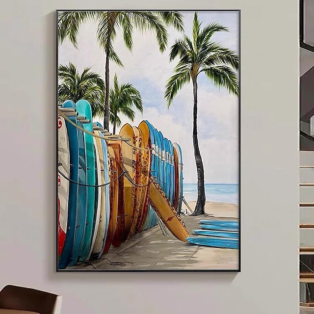  Ręcznie robiony tropikalny obraz olejny surfingu przybrzeżna plaża sztuka ścienna deska surfingowa letnie wibracje obraz wystrój pokoju bez ramki