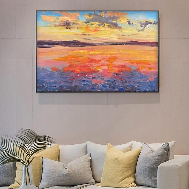  käsinmaalaus auringonlaskun maalaus kankaalle alkuperäinen maalaus valtameritaide rantaseinätaide moderni merimaisema taide seinän sisustus olohuone iso seinätaide (ei kehystä)