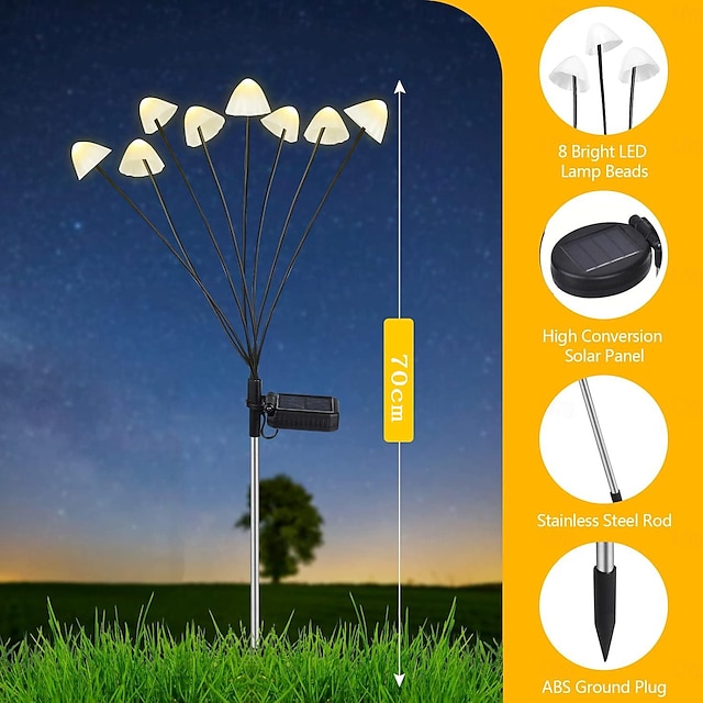 Solar Mushroom Swinging Lawn Lights 6LED/8LEDs 2 Modes Lighting Firefly ...