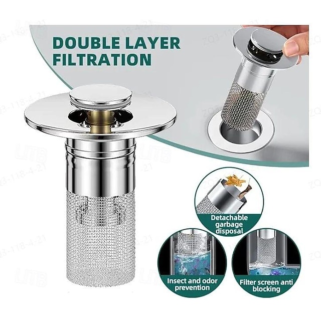  wastafelplug en perstype roestvrijstalen filterbassin stuiterende kern afvoer gootsteen waterplug