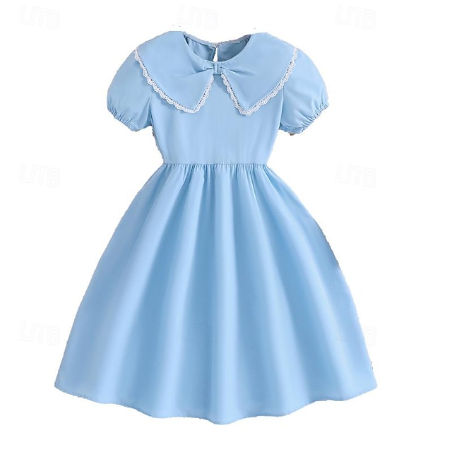  Kids Girls' Dress Solid Color Short Sleeve Party Outdoor Casual Fashion Daily Polyester Summer Spring 2-13 Years