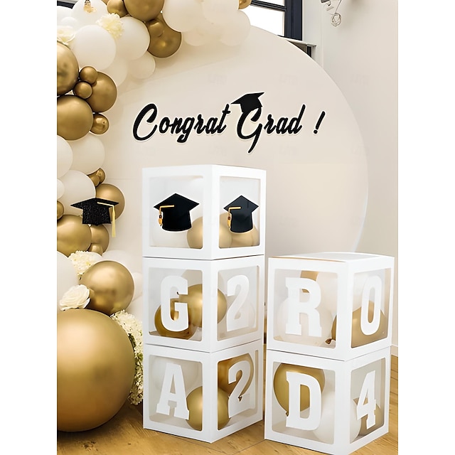  Graduation 2024 Party Decoration Kit - Includes 11.8in Grad Letters, 2024 Number Stickers, Transparent Hollow Balloon Box for Graduation Theme Activities, Perfect for Holiday Decor and Setup Props