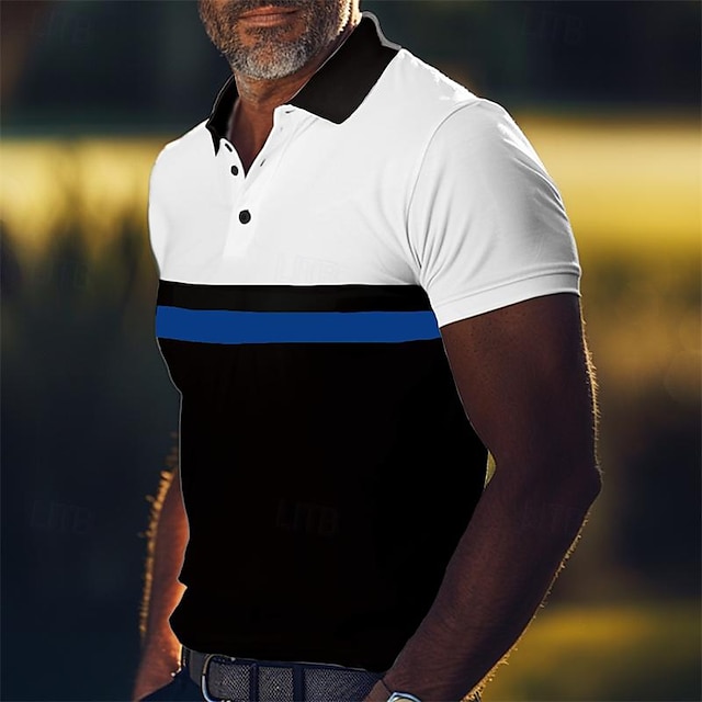  Men's Golf Shirt Golf Polo Work Casual Lapel Short Sleeve Basic Modern Plain Button Spring & Summer Regular Fit Blue Orange Green Golf Shirt