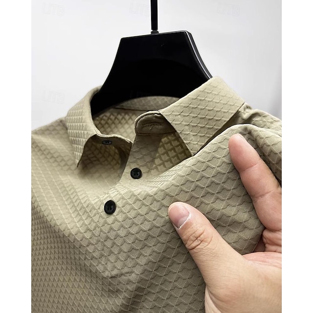  Men's Golf Shirt Golf Polo Work Casual Lapel Short Sleeve Basic Modern Plain Button Spring & Summer Regular Fit Black Navy Blue Blue Khaki Gray Golf Shirt