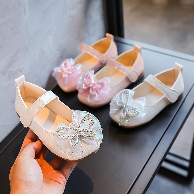  Girls' Flats Princess Shoes PU Portable Princess Shoes Big Kids(7years +) Little Kids(4-7ys) Daily Walking Sequins Pink Milky White Spring Fall