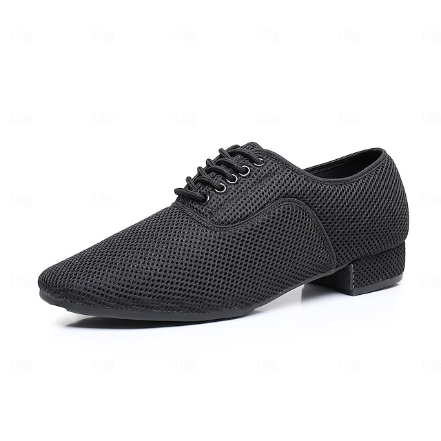  Men's Latin Dance Shoes Modern Dance Shoes Dance Shoes Prom Ballroom Dance Lace Up Party / Evening Mesh Thick Heel Closed Toe Lace-up Adults' Black