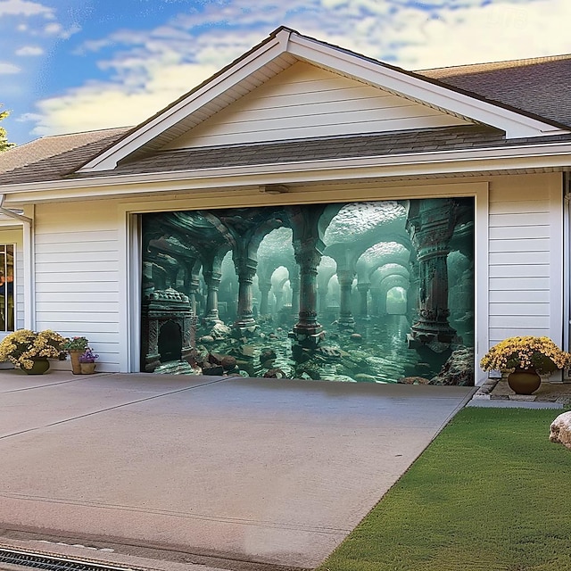  Grotte sous-marine couverture de porte de garage extérieure bannière belle grande décoration de toile de fond pour porte de garage extérieure décorations murales de maison événement fête défilé