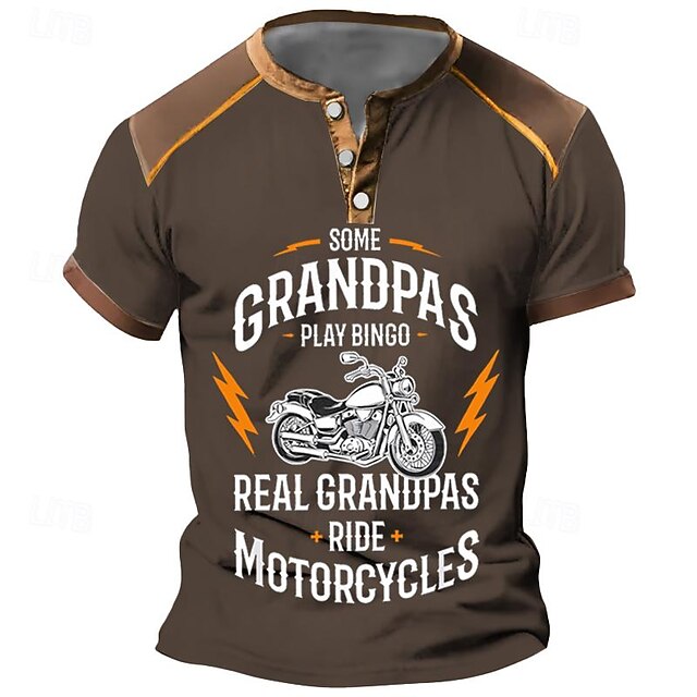 Papa Shirts Grandpas Word Daily Henley Street Style Men'S 3D Print T Shirt Tee T Shirt Brown Short Sleeve Henley Collar Shirt Summer Spring Clothing Apparel S M L Xl Xxl 3Xl4
