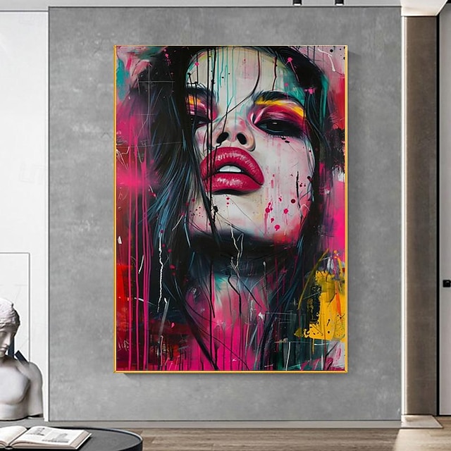  håndmaling kvinde ansigt portræt lærred maleri palet kniv ansigt olie maleri impasto væg billede til stue uden ramme