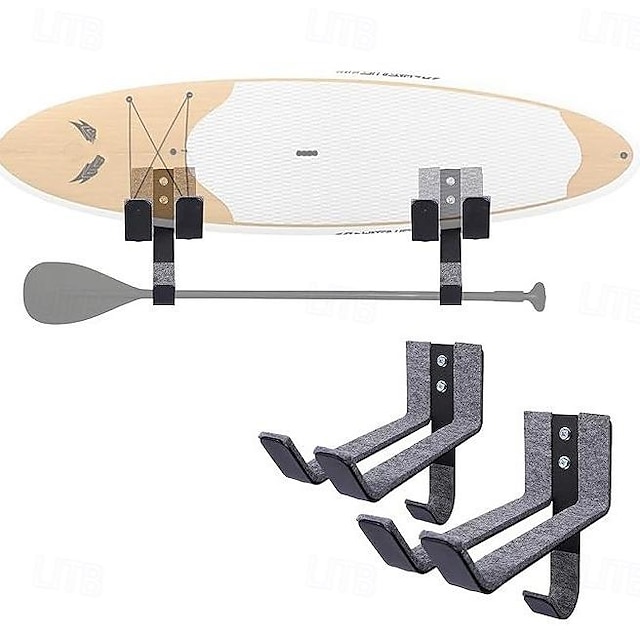  2 Surfbrett-Wandhalterungen – hängen Sie Ihr Skateboard, Snowboard oder Surfbrett ganz einfach an die Wand, inklusive Polsterung zum Schutz! Ideal für Sportgeräte, Paddel und Holzruder mit langem