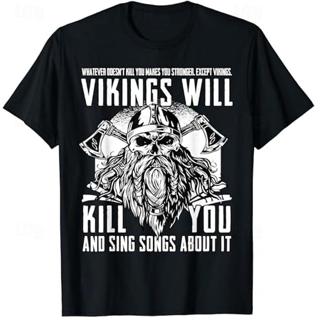  Viking T-shirt Mønster Grafisk Til Herre Voksne Halloween Karneval Maskerade Varmstempling Afslappet / Hverdag