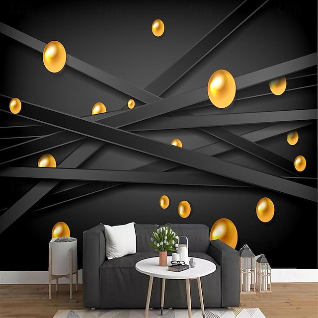  Cool Wallpapers 3D Black Stripes Wallpaper Wall Mural Wall Covering Sticker Peel and Stick Removable PVC/Vinyl Material Self Adhesive/Adhesive Required Wall Decor for Living Room Kitchen Bathroom