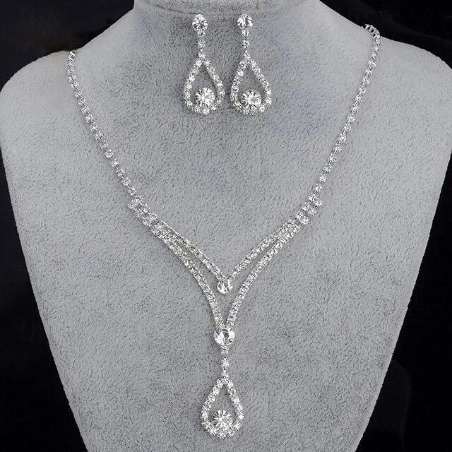  un parure de bijoux de mariée 1 Alliage Boucles d'oreilles Collier Femmes Luxe Mignon Joie Géométrique Parure de Bijoux Pour Soirée