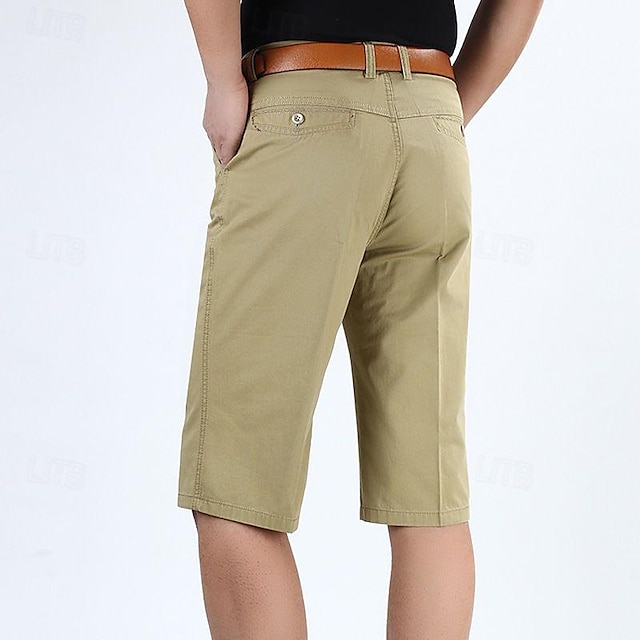  Men's Dress Shorts Work Shorts Capri Pants Solid Color Wrinkle Resistant Calf-Length Casual Weekend 100% Cotton Casual Black Army Green High Waist Micro-elastic