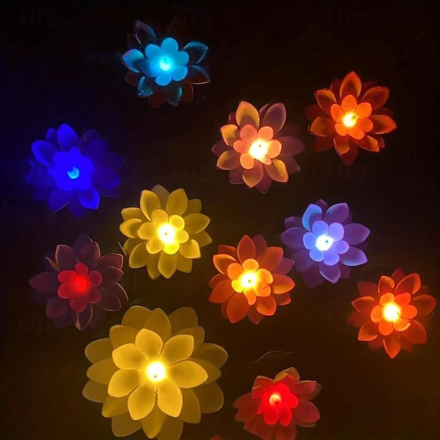  6 قطعة LED المياه العائمة مصباح اللوتس زهرة اللوتس، سبعة ألوان مقاومة للماء ضوء ليلي صغير، ديكور حمام السباحة المائي، مصباح نهر متمنيًا