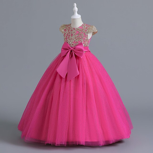 Kids Girls' Dress Party Dress Solid Color Short Sleeve Wedding Birthday ...