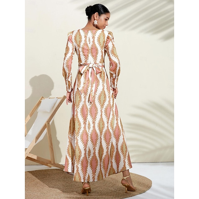 Satin Floral V Neck Maxi Dress White Long Sleeve Dress main image 1