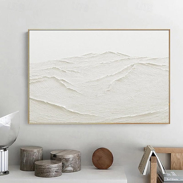  Pintura abstracta blanca de montaña nevada sobre lienzo pintada a mano, arte de pared de montaña con textura 3d, pintura artística moderna en lienzo blanco para decoración para sala de estar,