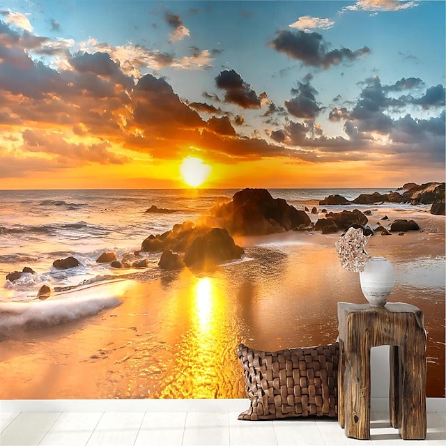  Cool Wallpapers Sunset Beach Wallpaper Wall Mural Wall Sticker Covering Print Peel and Stick Removable Self Adhesive Secret Forest PVC / Vinyl Home Decor