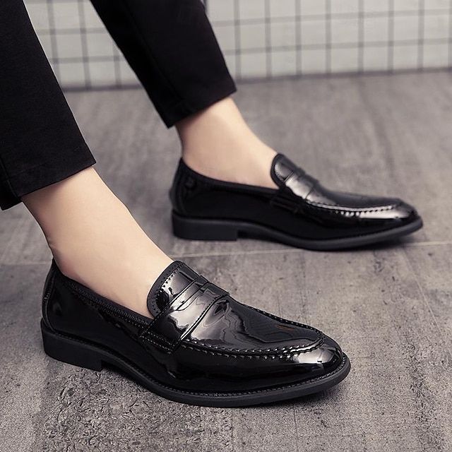  Men's Loafers & Slip-Ons Dress Shoes Penny Loafers Patent Leather Shoes Walking Business British Gentleman Office & Career Party & Evening PU Comfortable Black Blue Spring