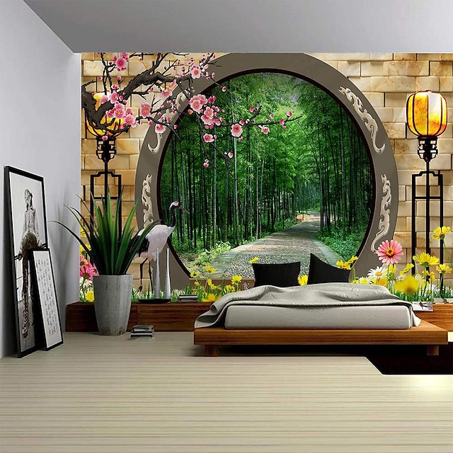  Tapiserie suspendată cu arc în stil chinezesc, artă de perete, tapiserie mare, decor mural, fotografie, fundal, perdea, pentru casă, dormitor, sufragerie