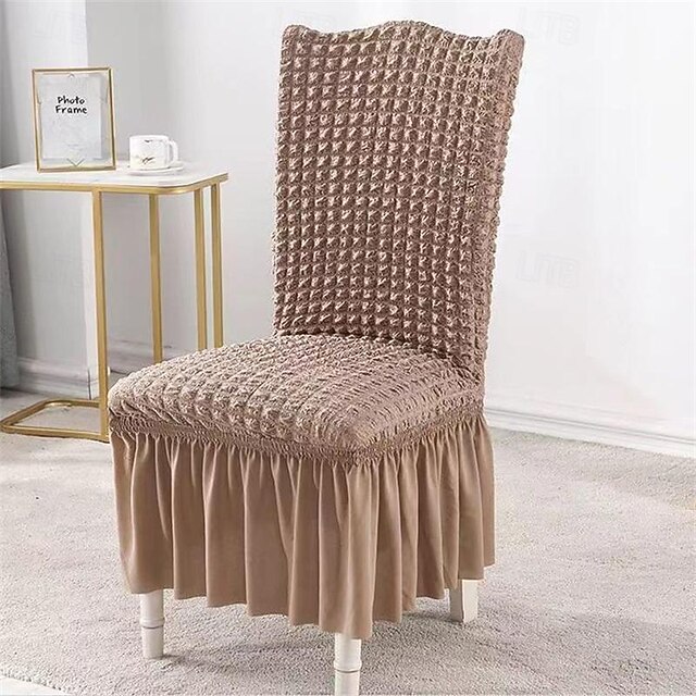  2 Pcs Bubble Grid Elastic High-end Chair Cover With Pleated Skirt Chair Cover Universal And Simple Modern Dining Chair Cover