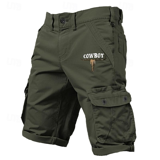  cargo-shorts til mænd med flere lommer grafiske cowboy-kortsport udendørs klassiske mikroelastiske shorts