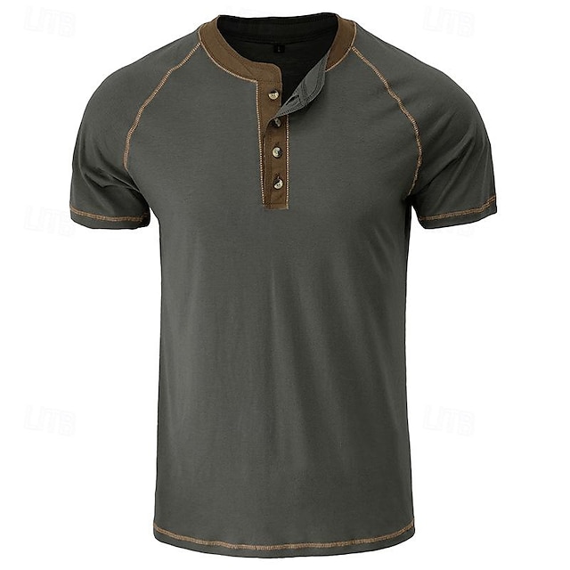  Men's Button T Shirt T Shirt Henley Shirt Short Sleeve Shirt Short Sleeve Henley Summer Color Block Solid / Plain Color Fashion Designer Fashion Vacation Street Going out Dark Grey Wine Black Top Tee
