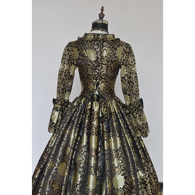 18th Century Ball Gown Square Neck Long Sleeves Maria Antonietta Rococo Victorian Renaissance Vacation Dress