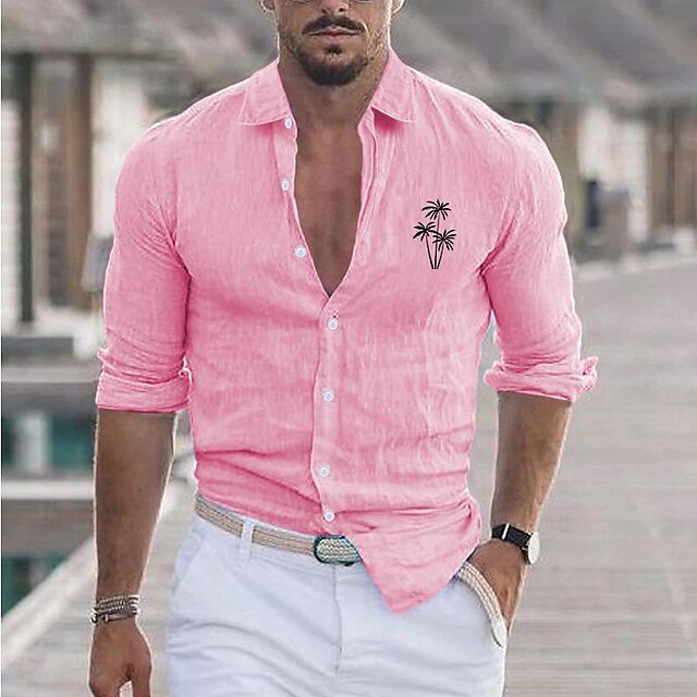 Men's Shirt Linen Shirt Casual Shirt Cotton Shirt Black White Pink Long ...