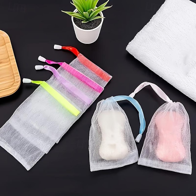  10/20/30 stk eksfolierende mesh sæbepose bobleskum dobbeltlags sæbesækbesparende pose med snoreholderposer (tilfældig farve)