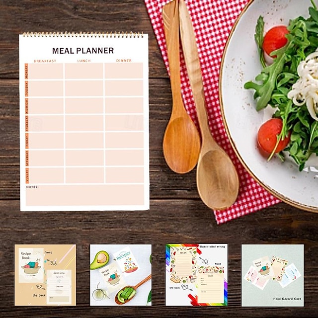  دفتر ملاحظات ملفوف لتخطيط الوجبات مع 25 بطاقة وصفة لطهي المطبخ لتنظيم وجباتك دون عناء