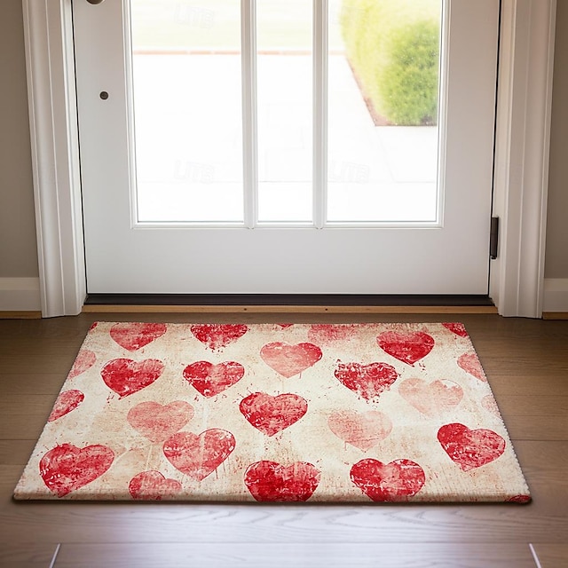  Corações vermelhos capacho antiderrapante à prova de óleo tapete interior ao ar livre decoração do quarto tapete do banheiro tapete de entrada porta