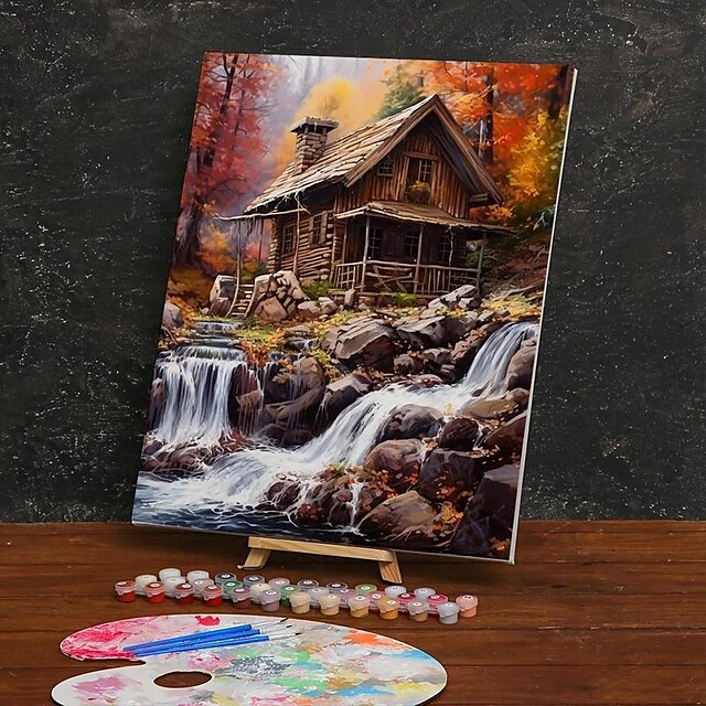  1pc Sea Easy DIY Bird Wooden Cabin In The Forest Adult Oil Painting Beginner 16 * 20 Inches Acrylic Watercolor With Numbers oil Painting Perfect Home Gift