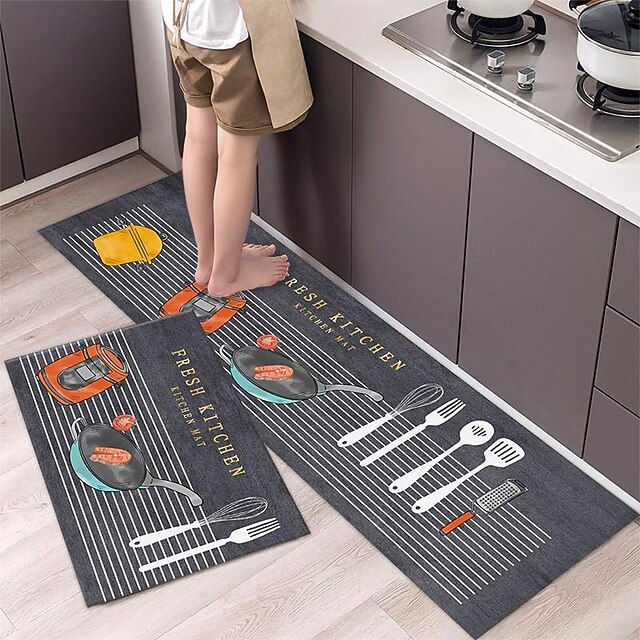 2 Piece Waterproof and Oil-Proof Kitchen Anti-Slip Mat, Bathroom Anti-Slip Mat, Bedroom Cushion, Living Room Carpet, Door Mat, Kitchen Carpet- 40 * 60cm + 40 * 120cm 27