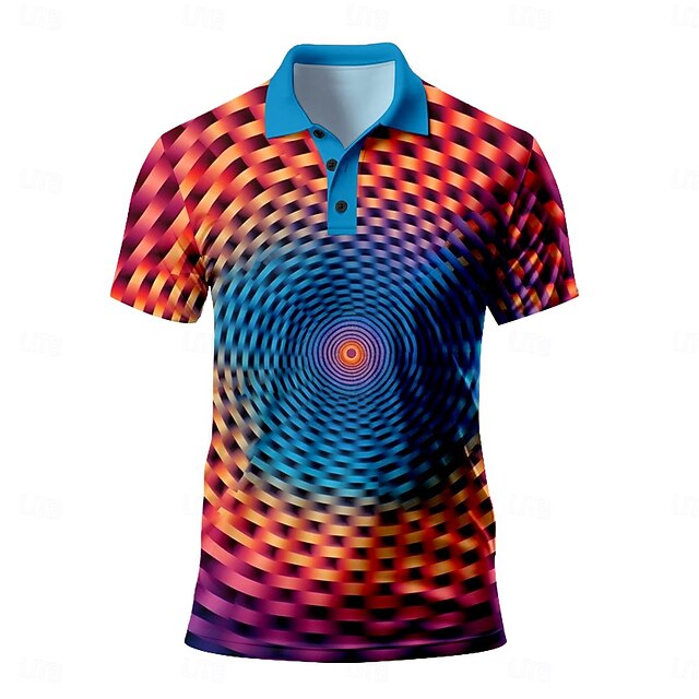 Men's Graphic Polo Shirts Golf Shirt Short Sleeve Polo Shirts Collared Shirts Casual Vacation Wear Rave Wear Party Outfits Buttons 3D Print Summer Spring Fall Black Purple Orange 7