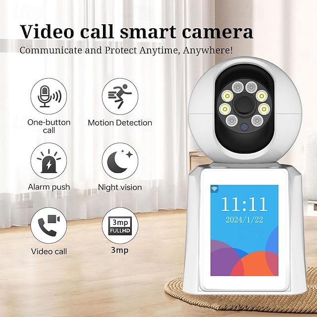  2K 3MP Video Calling Smart Camera 2.4 Inch Screen AI Detect Two Way Audio Color Night Vision 2MP Indoor Baby Monitor ICSEE APP