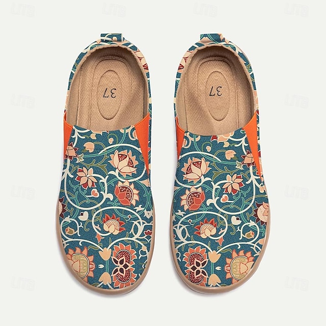  Női Tornacipők Lapos Slip-Ons Nyomtatási cipők Csúsztatható cipők Napi Vakáció Utazás Virágos Virágok Lapos Csehország Szabadság Alkalmi Gyalogló Vászon Papucs Zöld