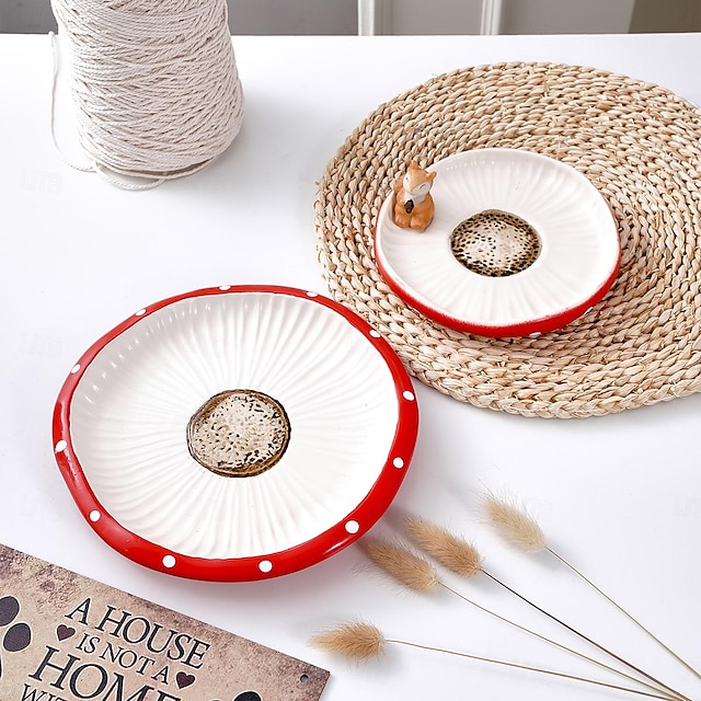  bandeja de decoração de mesa em formato de cogumelo: bandeja de resina pintada à mão para organizar pequenos itens como talheres, xícaras de café e canecas - adiciona um toque charmoso à sua mesa