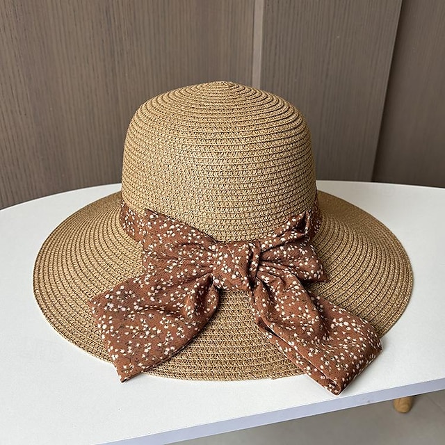  Hats Headwear Acrylic / Cotton Straw Bucket Hat Straw Hat Sun Hat Casual Holiday Elegant Retro With Ribbons Floral Headpiece Headwear