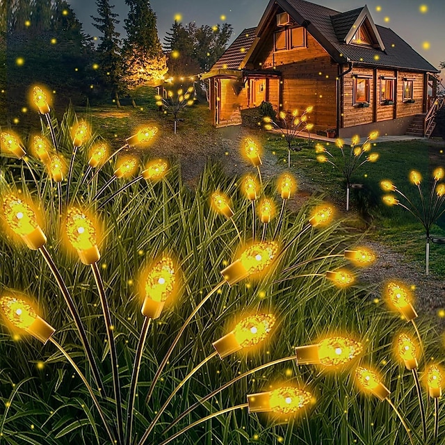  2 יחידות נדנדה סולארית אורות גן גחליליות 2 מצבי תאורה עמיד למים אור גן גן חיצוני פטיו שביל פארק קישוט נוף