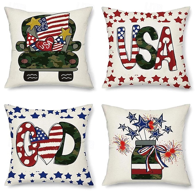  Independence Day America Decorative Toss Pillows Cover 1PC Soft Square Cushion Case Pillowcase for Bedroom Livingroom Sofa Couch Chair